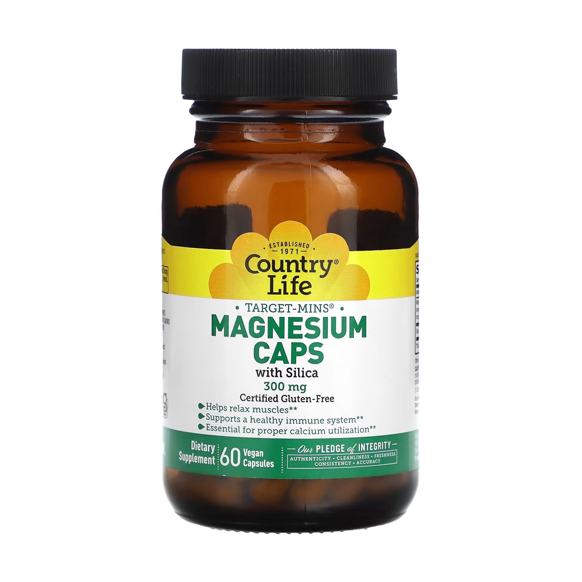 Магній з кремнієм Country Life Magnesium Caps with Silica 300 мг, 60 капсул