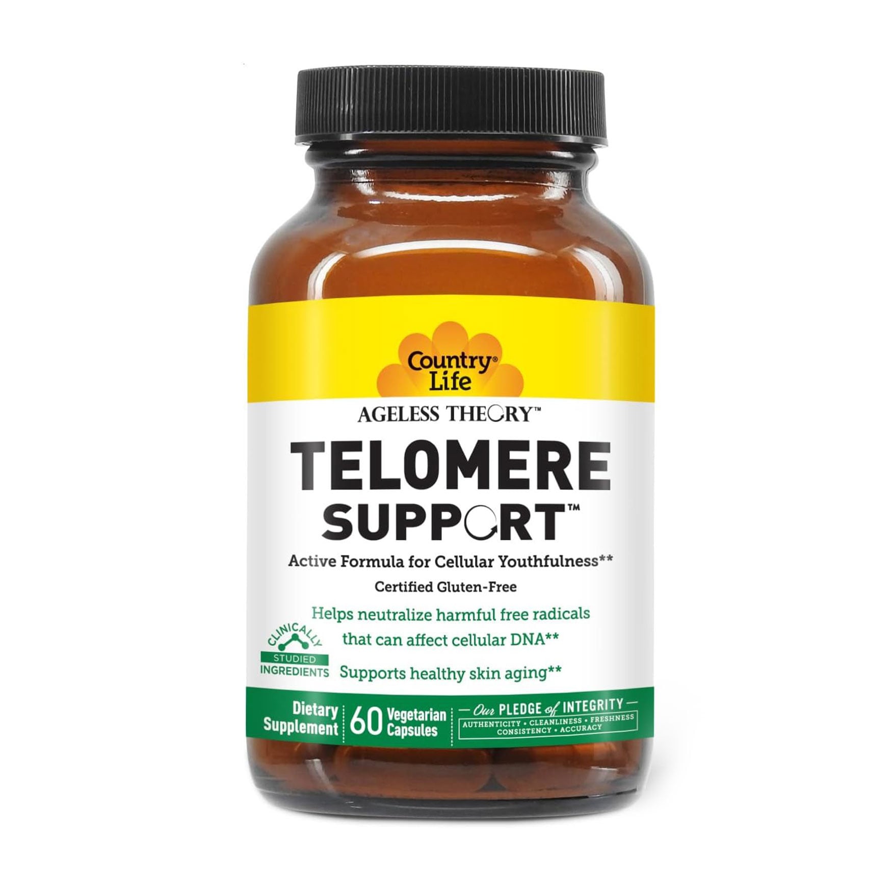 Підтримка теломер Country Life Ageless Theory Telomere Support, 60 вегетаріанських капсул